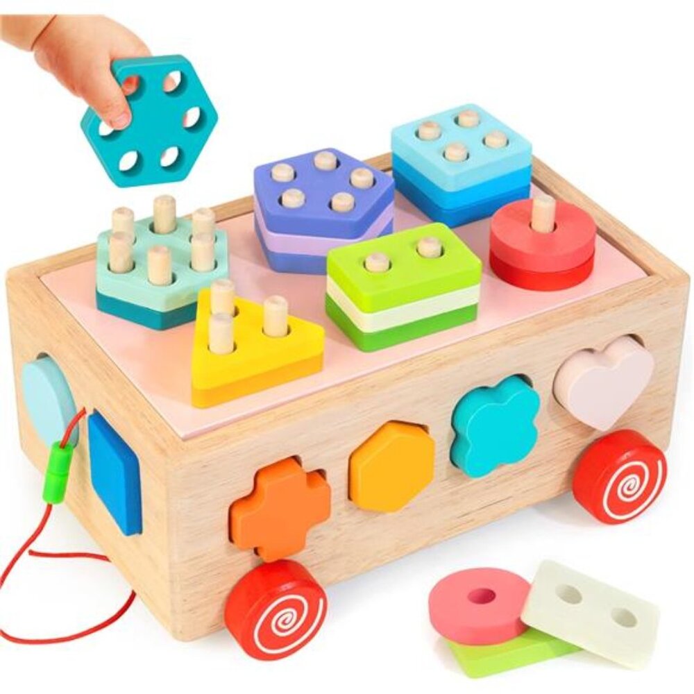 Shape Sorter Learning Toys for Toddlers Wooden Stacking Blocks Montessori Toys